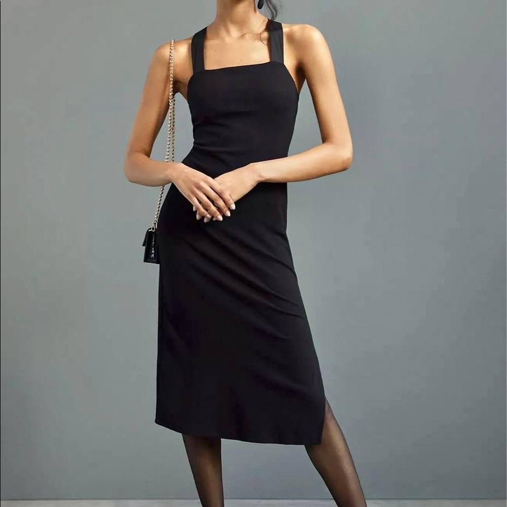 Anthropologie Seamed Cross-Back Midi Dress Porridge